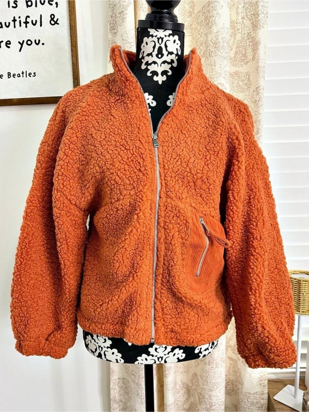 New In Teddy Fleece Jacket in Orange Size Medium NWT